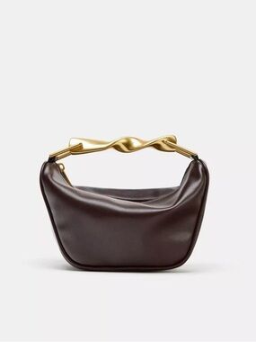 Zara Rich Brown Mini Bag with Sculpted Gold Handle